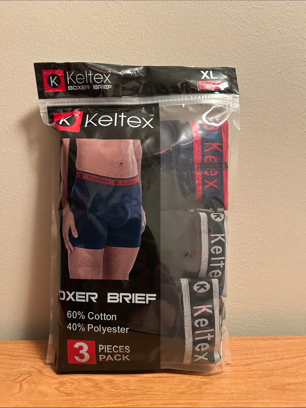 KELTEX® MEN'S COTTON BOXER BRIEFS 3 PACK - SIZE: XL-BLACK